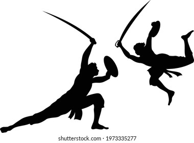 warriors sword fighting in traditional way