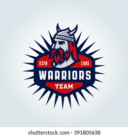 Warriors Team. Varsity College School League Sport Logo Concept. Original Solid Bold Clean Strong Powerful Badge Design. Classic Athletic Department Style. Vintage Americana Flavor. T shirt Print.