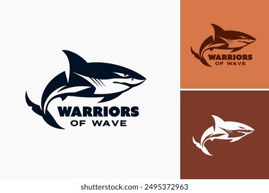 Logo de Warriors of Wave: Diseño dinámico con guerreros sobre las olas, que refleja la fuerza y la resistencia, perfecto para marcas relacionadas con el surf o aventuras aventureras. Vector EPS en capas