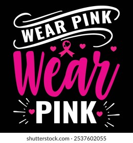 warriors wear pink Typography, Vector, Breast Cancer Awareness T-Shirt Design 
