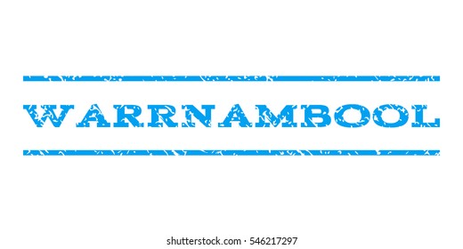 Warrnambool watermark stamp. Text caption between horizontal parallel lines with grunge design style. Rubber seal stamp with dirty texture. Vector blue color ink imprint on a white background.