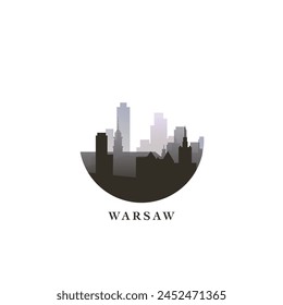 Paisaje urbano de Varsovia, insignia de Vector degradado, logotipo plano del horizonte, ícono. Idea de emblema redondo de la ciudad de Polonia con Lugares famosos y siluetas de construcción. Gráfico aislado