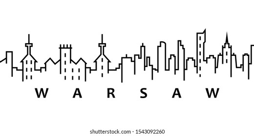 Warsaw cityscape illustration. Simple line, outline vector of city landscape icons for ui and ux, website or mobile application on white background