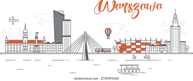 Warsaw cityscape linear minimal style with buildings