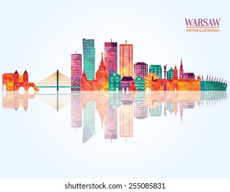 Warsaw detailed skyline. vector illustration