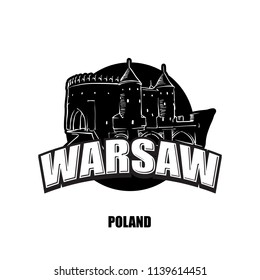 Warsaw, fortress, black and white logo for high quality prints. Hand drawn vector sketch.