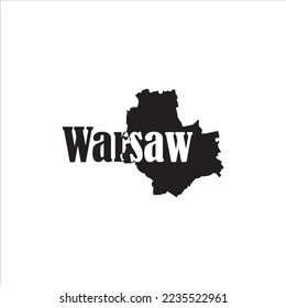 Warsaw map and black lettering design on white background
