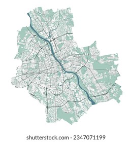 Warsaw map, detailed administrative area with border