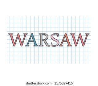 Warsaw on checkered paper texture- vector illustration