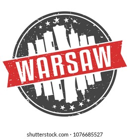 Warsaw Poland Round Travel Stamp Icon Skyline City Design. Seal Badge illustration Vector.