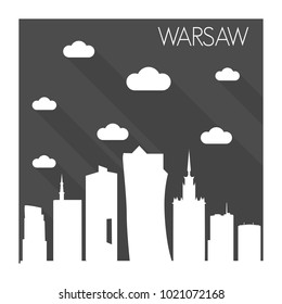 Warsaw Poland Skyline City Flat Silhouette Design Background