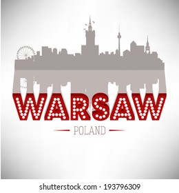 Warsaw Poland, Skyline Design, vector illustration. Typographic design with reflection.