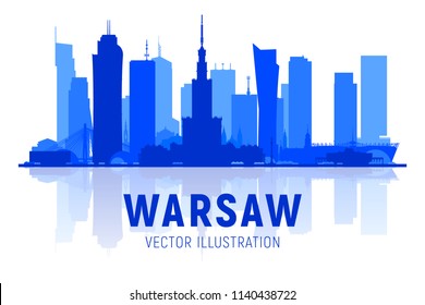 Warsaw (Poland) skyline with panorama on white background. Vector Illustration. Business travel and tourism concept with modern buildings. Image for presentation, banner, web site.