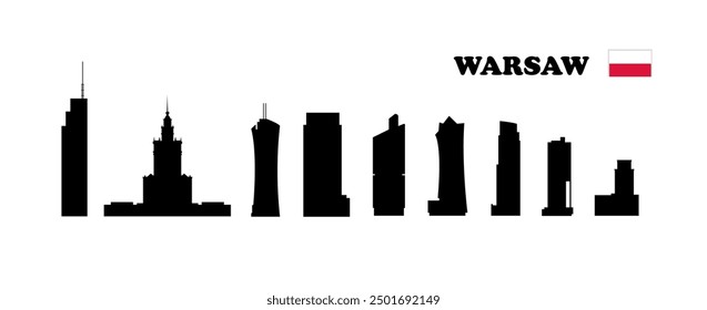 Warsaw. Set of skyscraper silhouettes on white background. Vector illustration