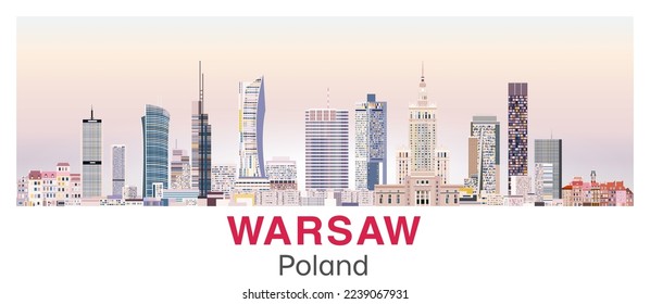 Warsaw skyline in bright color palette vector poster