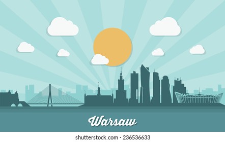 Warsaw skyline - flat design - vector illustration