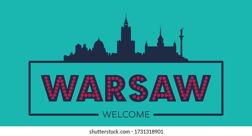 Warsaw skyline silhouette flat design typographic vector illustration.