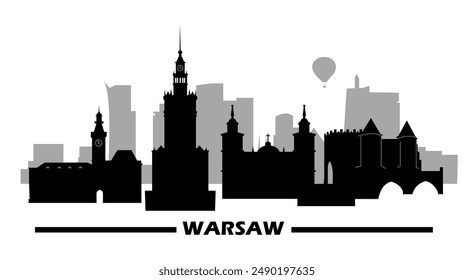 Warsaw skyline travel poster. Graphic vector illustration