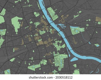 Mapa vectorial de Varsovia con colores oscuros.