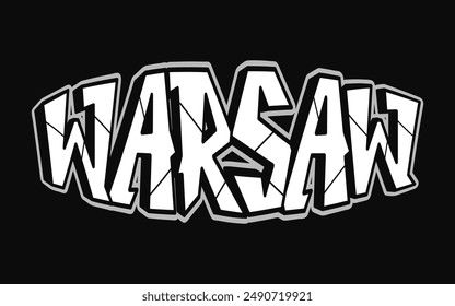 Palabra de Varsovia trippy psicodélico graffiti estilo letras.Vector dibujado a mano doodle logo de dibujos animados ilustración de Varsovia. Divertidas letras trippy cool, moda, impresión de estilo de graffiti para la camiseta, póster 