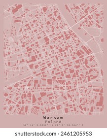 Warsaw,Poland,city centre,Urban detail Streets Roads color Map  ,vector element template image for marketing ,product ,wall art and poster prints.