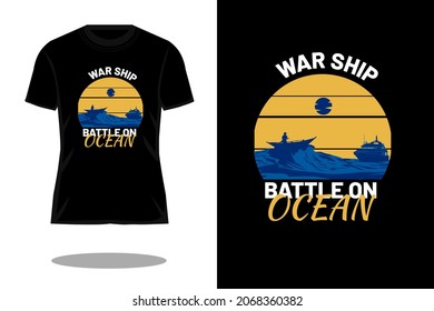 Warship Battle Ocean Silhouette Retro T Shirt Design