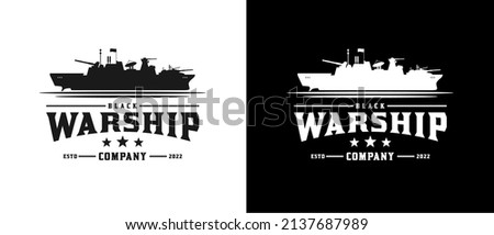 Warship Battle Ship on the sea ocean retro logo design