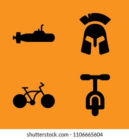 warship, biking, submarine and deep icons set. Vector illustration for web and design