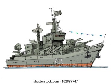 Kriegsschiff - Cartoon