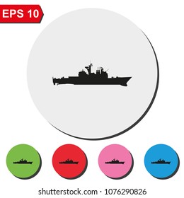 Warship flat round colorful vector icon.
