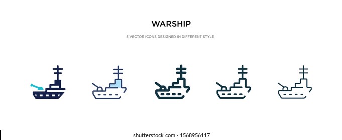 warship icon in different style vector illustration. two colored and black warship vector icons designed in filled, outline, line and stroke style can be used for web, mobile, ui