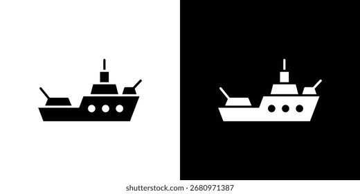 Icono de la nave de guerra en estilo plano, símbolo negro lleno