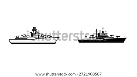 Warship icon. Line with editable stroke and flat for Web