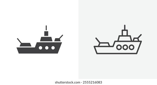 Warship icon. outlined vector style.