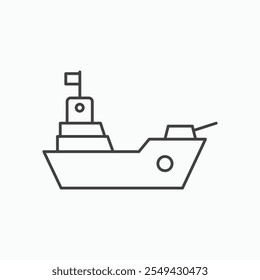 Kriegsschiff-Symbol im Stil einer schwarzen dünnen Linie.