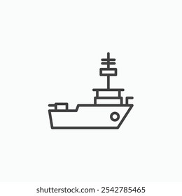 Icono de nave de guerra en delgado contorno.
