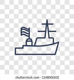 Warship icon. Trendy linear Warship logo concept on transparent background from army and war collection