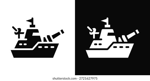 Estilo de fondo blanco y negro del icono de la nave de guerra