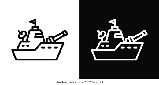 Estilo de fondo blanco y negro del icono de la nave de guerra