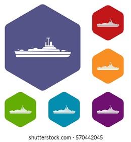 Warship icons set rhombus in different colors isolated on white background