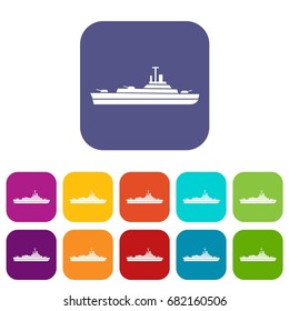 Warship icons set vector illustration in flat style in colors red, blue, green, and other