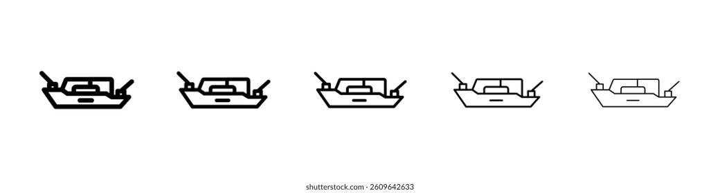 Warship icons vectors set in different stroke lines