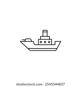 Ícone de vetor de linha fina de navio de guerra.