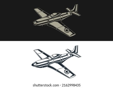 Warship Vector Illustrations. Military Armored Vehicle War Machine Vector. Detail Line Art Of Aircraft. Eps 10