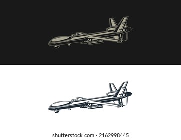Warship Vector Illustrations. Military Armored Vehicle War Machine Vector. Detail Line Art Of Aircraft. Eps 10