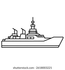 Warship vector line art on white background