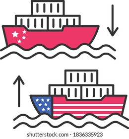 Warships Collision Concept, Us China Trader War Vector Icon Design, Presidential Elections In United States Symbol On White Background