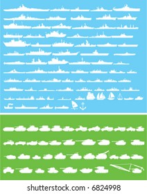 warships and tanks vector shapes