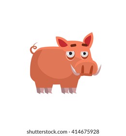 Wart Hog Funny Childish Cartoon Style Flat Vector Illustration In Bright Colors Isolated On White Background
