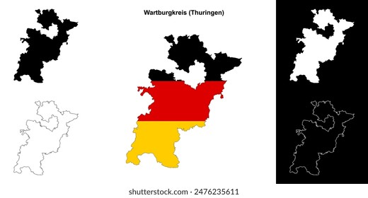 Wartburgkreis (Thuringen) conjunto de mapas esquemáticos en blanco